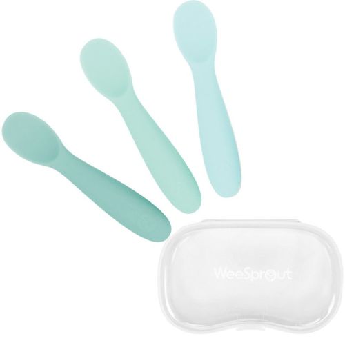 WeeSprout Baby Spoons for Self Feeding 6 Months +, Soft & Durable Silicone Utensils for Sensitive Gums & Teeth, 3 Pack + Carrying Case