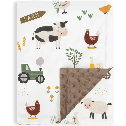 HOMRITAR Baby Blanket for Boys Soft Lightweight Minky Blanket with Double Layer Dotted Backing for Infant Toddler Nursery Crib with Cute Farm Animals Design 30 x 40 Inch
