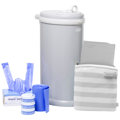 Free Shipping! Ubbi Steel Diaper Pail gift set, Odor Locking, No Special Bag Required, Award-Winning, Gray