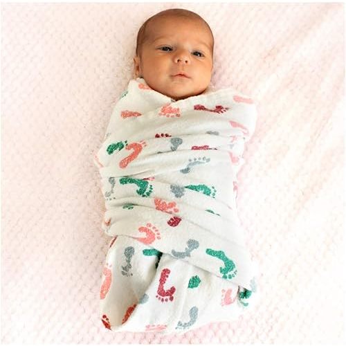 Baby Swaddle Hospital Blanket 3 Pack, Large Nursery Receiving Wrap, Unisex Boy Girl, 100% Soft Cotton Swaddles Newborn for Comforting, Durable Hospital Quality (Baby Feet, 3 Pack)