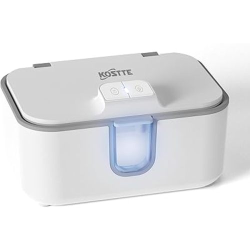 Baby Wipes Warmer, Larger Capacity Wipe Dispenser, Even Heating Diaper Wipe Warmer with Night Light, On/Off Switch, White