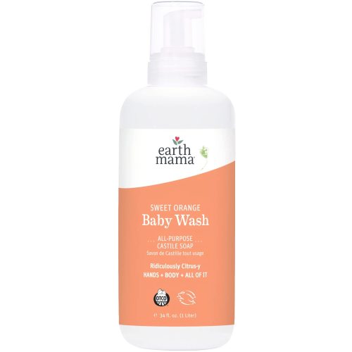 Earth Mama Sweet Orange Baby Wash Liquid Foaming Hand Soap Refill, Organic All Purpose Body Wash for Sensitive Skin, Castile Soap with Coconut Oil, Shea Butter, Calendula, & Aloe, 34 fl oz - 34 Fl Oz (Pack of 1)