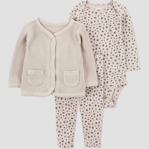 Carter's Just One You® Baby Girls' 3pc Thermal Cheetah Printed Jacket & Pants Set - Tan