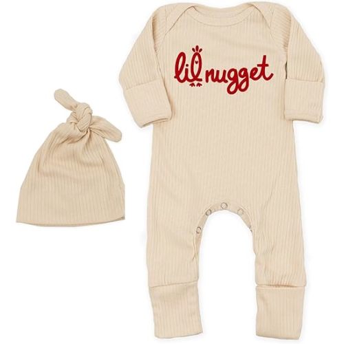 Newborn Little Nugget Baby Boys Girls Coming Home Outfit Long Sleeve Bodysuit Hat Romper Infant Clothes 0-3 Months