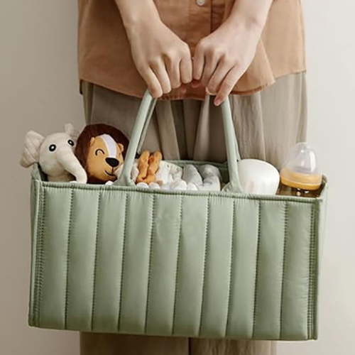 Byseng Baby Diaper Caddy Organizer, Portable Stylish Nursery Storage Basket, Newborn Essentials, Newborn Caddie Car Travel - Green