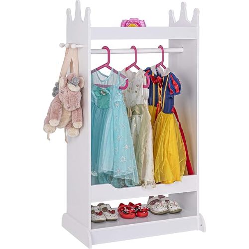 UTEX Kid’s See and Store Dress-up Center, Costume Closet for Kids, Open Hanging Armoire Closet, Pretend Storage Kids, Costume Dresser for Kids Bedroom(White)
