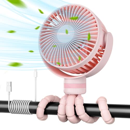 Momcozy 8000mAh Portable Stroller Fan, 27H Ultra-long Battery Life Detachable 4 Speed 360°Rotate LED Night Light with 2 Modes, USB Rechargeable Handheld Cooling Fan for Travel/Car Seat/Bedroom