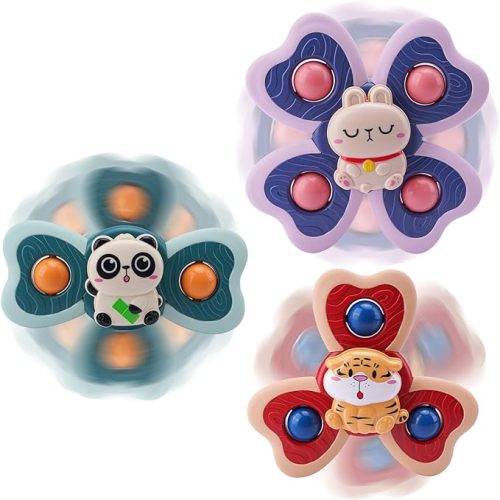 LZZAPJ Suction Cup Spinning Top Toy, Toddler Travel Baby Toys 12-18 Months, Sensory Toys for Toddlers 1-3, Birthday Gifts for 1 Year Old and 2 Year Old Boys and Girls - Animal Shape