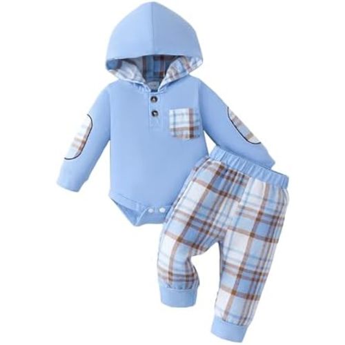 Renotemy Newborn Baby Boy Clothes Infant Boy Outfits Baby Hoodie Romper Fall Winter 0 3 6 9 12 18 Months Baby Clothes for Boy