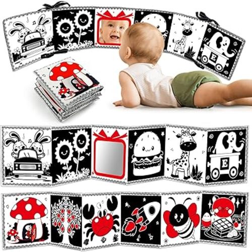 Black and White High Contrast Baby Toys 0-6 6-12 Months Soft Sensory Crinkle Book for Newborn Essentials Brain Development Tummy Time Toys Infant 0-3 3-6 Month Montessori