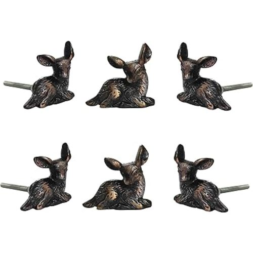 Perilla Home Set of 6 Knobs - Vintage Decorative Deer Shape Handel - Antique Copper Knobs for Room, Kitchen, Cabinet, Hardware, Cupboard, Door Knobs, Dresser, Wardrobe and Drawer Pulls