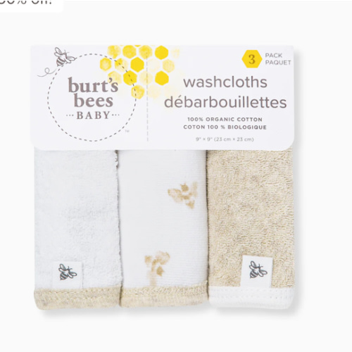 Golden Bee Organic Cotton Knit Terry Washcloths 3 Pack