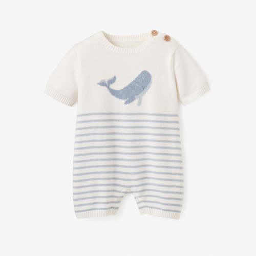 Whale Striped Knit Shortall Romper – Elegant Baby