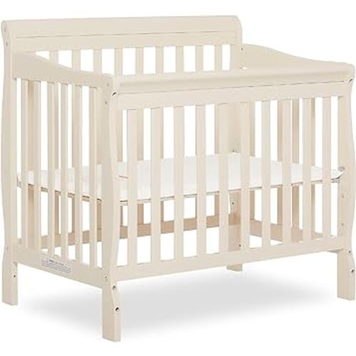 Dream On Me Aden 4-in-1 Convertible Mini Crib In French White, Greenguard Gold Certified, Non-Toxic Finish, New Zealand Pinewood, With 3 Mattress Height Settings
