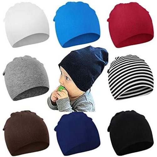 DRESHOW BQUBO 8 Pack Unisex Baby Beanie Hat Infant Toddler Kid Hats Baby Soft Cute Knit Cap Nursery Beanie