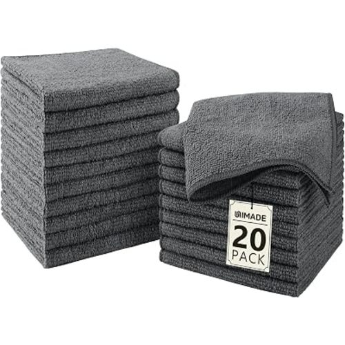 UNIMADE Washcloths - 20 Pack - Face Towels (12" x 12"), Highly Soft Wash Cloths and Hand Towels, Fast Drying Multi-Purpose Microfiber Cleansing Cloths for Bathroom, Hotel, Spa, and Salon - Grey