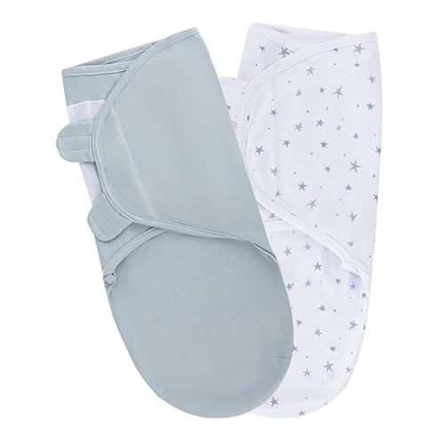 Ely's & Co. Adjustable Swaddles for Newborn, Baby Swaddles 0-3 Months, Velcro Swaddle Sack for Baby Boy, 100% Cotton, 2 Pack (Dusty Blue Star)
