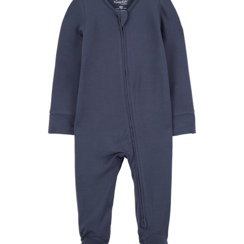 Navy Baby Boy Zip-Up PurelySoft Sleeper Pyjamas - Navy | Carter’s Oshkosh Canada