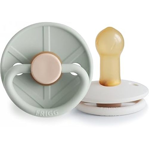 FRIGG Little Viking Natural Rubber Baby Pacifier 2-Pack | Made in Denmark | BPA-Free (Sage/Cream, 6-18 Months)