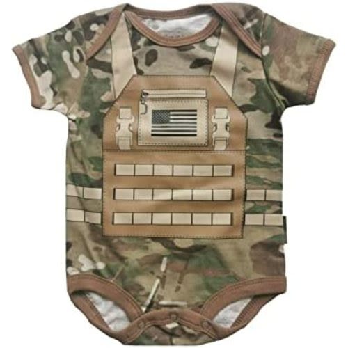 Trooper Clothing Future Soldier Flak Jacket Bodysuit - Multicam Camo Short Sleeve Baby Outfit for Army Air Force Enthusiasts