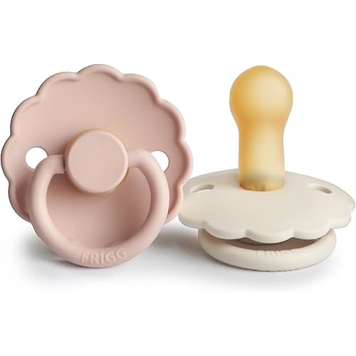 FRIGG Daisy Natural Rubber Baby Pacifier | Made in Denmark | BPA-Free (Blush/Cream, 6-18 Months) 2-Pack