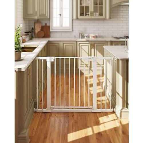 Cumbor 29.7-46" Baby Gate for Stairs, Mom's Choice Awards Winner-Auto Close Dog Gate for the House, Easy Install Pressure Mounted Pet Gates for Doorways, Easy Walk Thru Wide Safety Gate for Dog, White