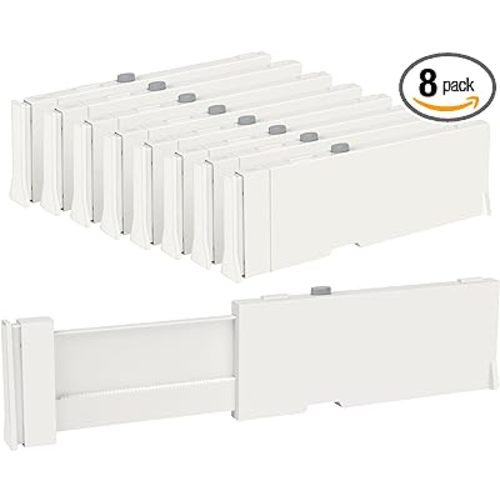 Vtopmart Drawer Dividers for Clothes 8 Pack, Adjustable 4" High Expandable from 11.6"-17" Dresser Drawer Organizer, Plastic Drawers Separators for Dresser, Baby Clothes, Kitchen and Office Storage