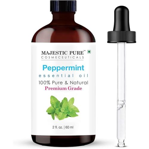 MAJESTIC PURE Peppermint Essential Oil with Glass Dropper | 100% Pure and Natural Peppermint Oil | Premium Grade Essential Oils for Diffusers, Skin, Aromatherapy, Massage | 2 Fl Oz