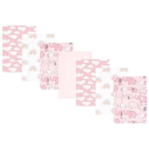 Hudson Baby Infant Girl Cotton Flannel Burp Cloths, Girl New Elephant 7-Pack, One Size