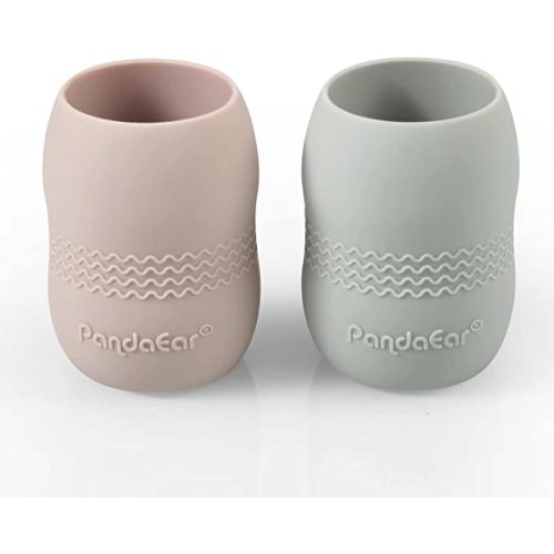 PandaEar (2 Pack) Toddler Sippy Cups, Baby Water Cup Non Spill, 100% Tiny Silicone Drinking Training Cup for Baby and Toddler (Pink/Grey)