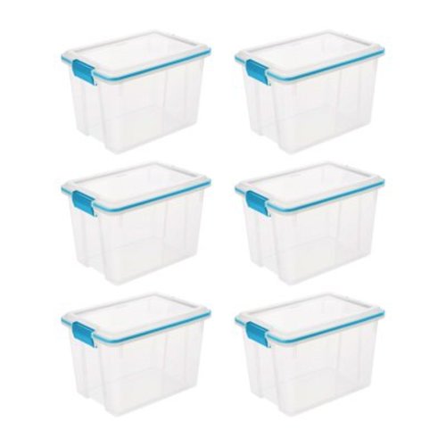 Sterilite 20 Qt Gasket Box, Stackable Storage Bin with Latching Lid, 6 Pack