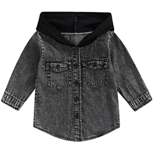 VISGOGO Toddler Baby Boys Girls Hooded Denim Jackets Long Sleeve Coat with Pockets Winter Fall Clothes