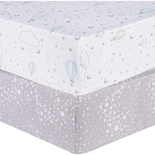 Sammy & Lou Starry Dreams 2-Pack Microfiber Fitted Crib Sheet Set, Fits Standard Crib Mattress 28 in x 52 in; Fully Elasticized,