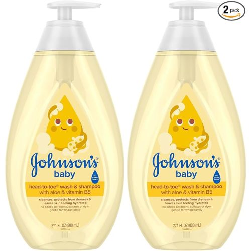 Johnson's Baby Head-To-Toe Baby Wash&Shampoo + Aloe&Vitamin B5, 2-in-1 Bath Wash Gently Cleanses Newborn's Delicate Skin&Hair,Hypoallergenic,No Added Parabens,Dyes-&Sulfates, 27.1 fl. Oz (Pack of 2)