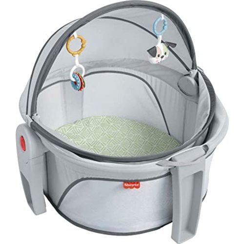 Fisher-Price Portable Bassinet On-The-Go Baby Dome, Travel Play Space with Developmental Newborn Toys & Canopy, Puppy Perfection