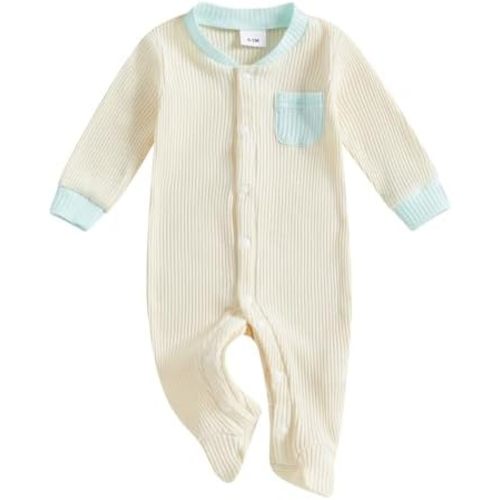 Newborn Baby Boy Girl Clothes Color Block Footies Romper Bodysuit Jumpsuit Button Footed Coming Home Outfits