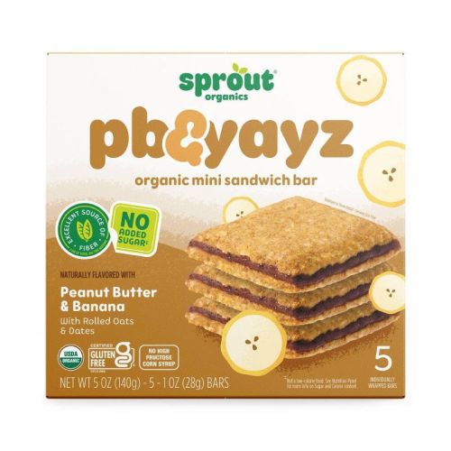 Sprout Foods Organic PB & Yayz Peanut Butter & Banana Sandwich Bars Toddler Snacks - 5.1oz/5ct