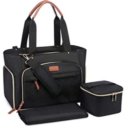 LOVEVOOK Breast Pump Bag, Diaper Bag Tote 3Pcs Set, Work Bag for Breastfeeding Mom with 15" Laptop Pocket, Cooler Bag & Changing Pad Fit Most Breast Pumps like Spectra S1/S2, Medela, Rainyb, Elvie