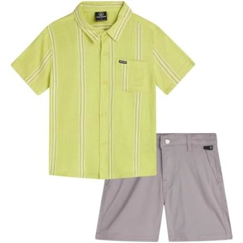 Volcom Toddler Boy Shorts Set - 2 Piece Short Sleeve Button Down Dress Shirts and Twill Shorts - Toddler Boys Summer Outfits