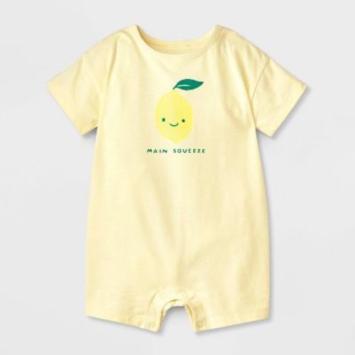 Baby Boys' Pocket Short Sleeve Romper - Cat & Jack™ Light Yellow 3-6m
