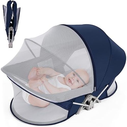Portable Travel Bassinet for 0-5M Baby, Baby Cribs Travel Pod for Outdoors Baby Lounger,Co Sleeper for Baby in Bed with Mosquito Net and Sunshade Canopy, Lightweight Washable Foldable