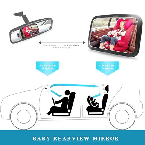 Shynerk Baby Car Mirror, Safety Car Seat Mirror for Rear Facing Infant with Wide Crystal Clear View, Shatterproof, Fully Assembled, Crash Tested and Certified - Black