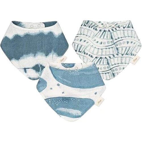 Crane Baby Soft Muslin Baby Bib Set, Adjustable and Absorbent Bandana Style Bibs for Boys and Girls, Whale, 3 Piece, 18.5” x 9”