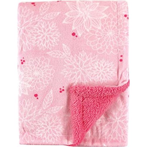 Hudson Baby Unisex Baby Plush Mink and Sherpa Blanket, Floral, One Size