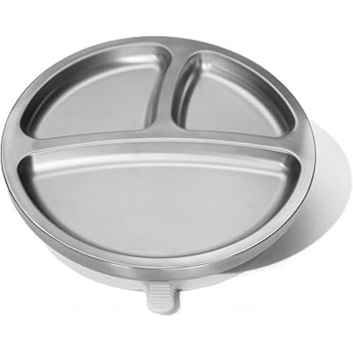 Avanchy Stainless Steel Divided Plate with Suction – Gray