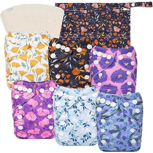 babygoal Newborn Cloth Diapers Pack of 13 for 5-12lbs Preemie Girl, Cloth Diaper Covers 6 Pack with 6pcs Inserts and Wet Bag, Reusable Washable & Waterproof