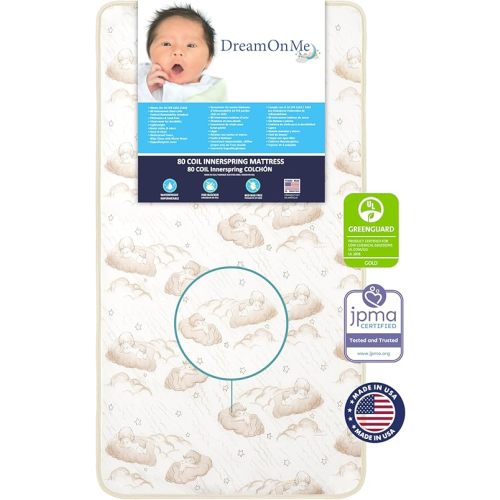 Dream On Me Twilight 5” 2-in-1 Breathable Spring Coil Crib and Toddler Bed Mattress Firm, Plush with Reversible Design I Greenguard Gold and JPMA Certified, White