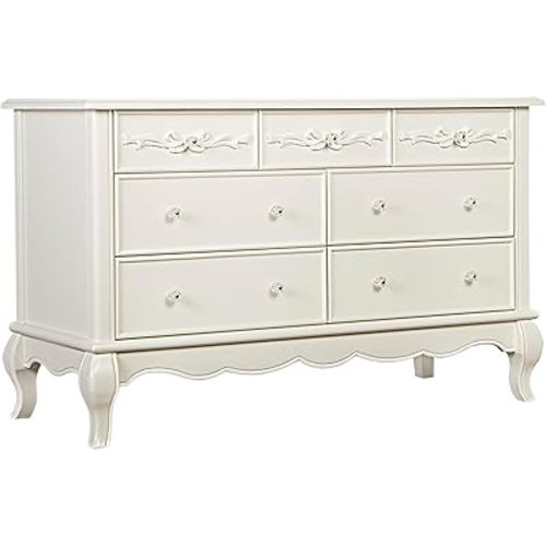 Evolur Aurora 7 Drawer Double Dresser in Ivory Lace, Fitted with 7 deep and Roomy Drawers with Five-Piece Drawer Box Construction, Comes Assembled
