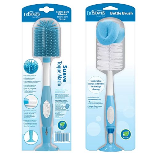 Dr. Brown's Baby Bottle and Nipple Brush Soft Touch and Sponge Brush, Blue Variety Pack, 2 -Pack