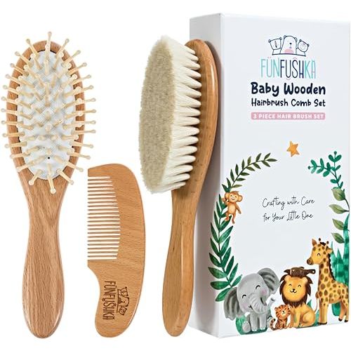 Baby Hair Brush Set for Newborns & Toddlers - Baby Brush and Comb Set with Soft Bristle Hair Brush Perfect for Cradle Cap, Newborn Showers & Registries Gift, Comb Brush for Girls & Boys